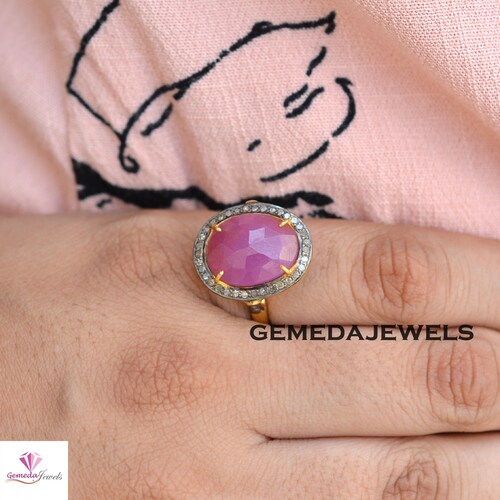 Genuine shops Ruby Gemstone Ring, 925 Sterling Silver Jewelry, 14k Gold Plated Ring, Pave Diamond Jewelry, Wedding Gift Jewelry, Gemstone Jewelry