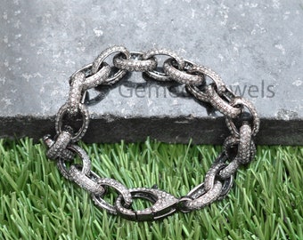 Pave Diamond Link Bracelet: Sterling Silver Chain, Unisex Jewelry
