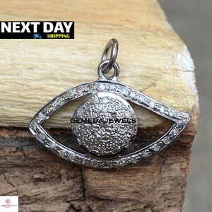 Pave Diamond Evil Eye Pendant: Sterling Silver Necklace, Handmade