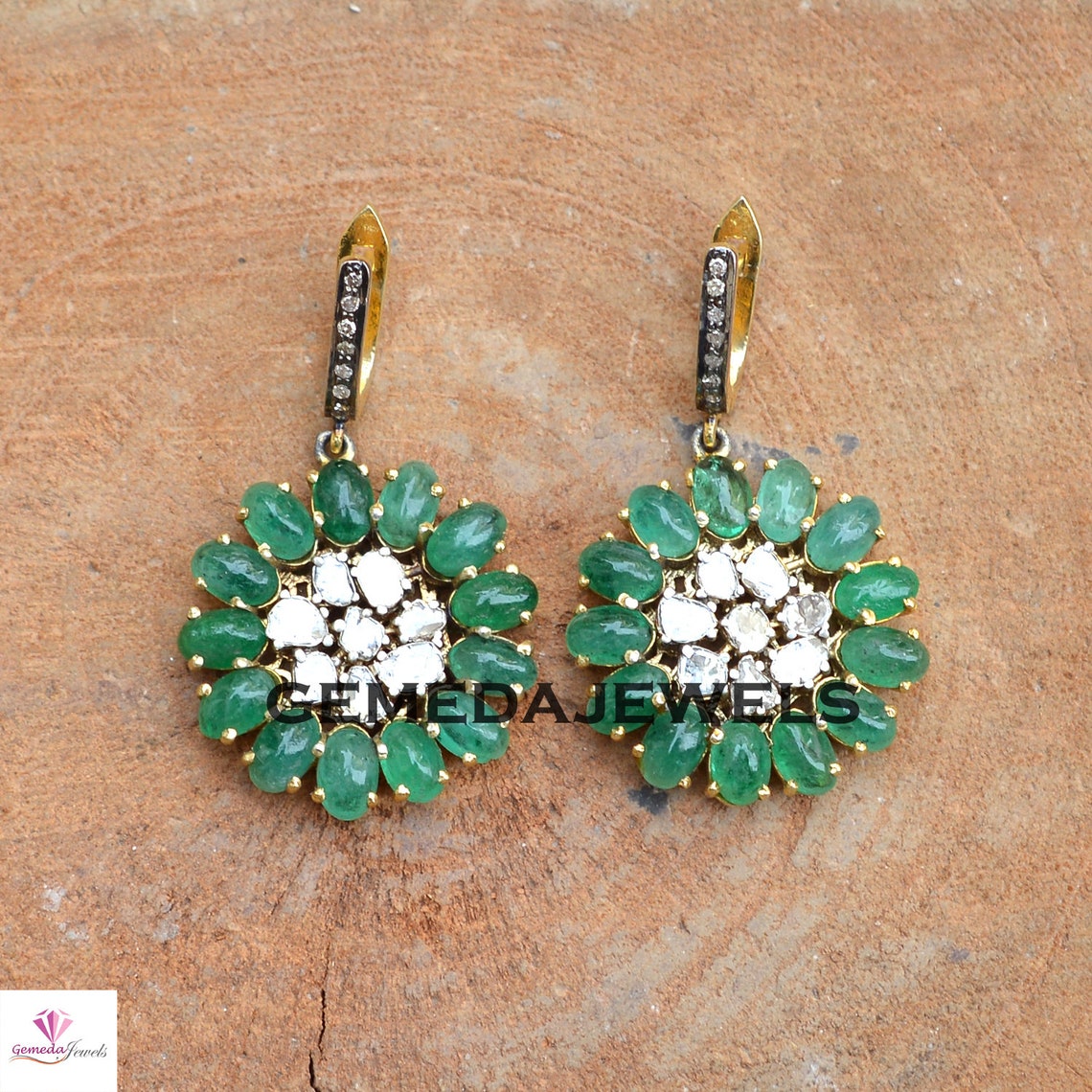 Polki Diamond Floral Earring Emerald Gemstone Jewelry 925 - Etsy UK