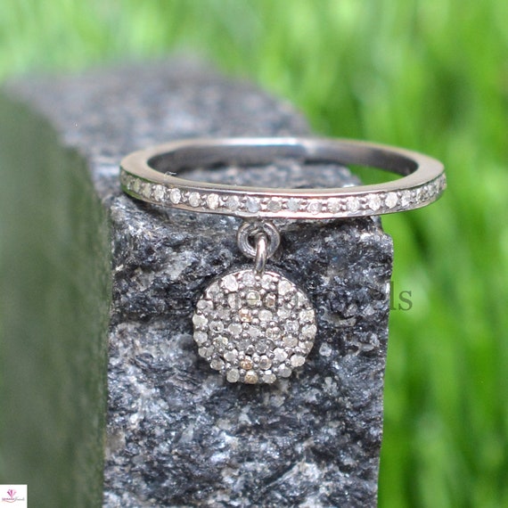 Sale 925 Sterling Silver Ring Handmade Diamond Jewellery Pave Diamond Band Ring Diamond Disc Charm Ring Eternity Wedding Band Ring Etsy