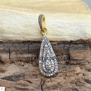 Pave Diamond Teardrop Pendant: 14k Gold Vermeil, Sterling Silver Necklace