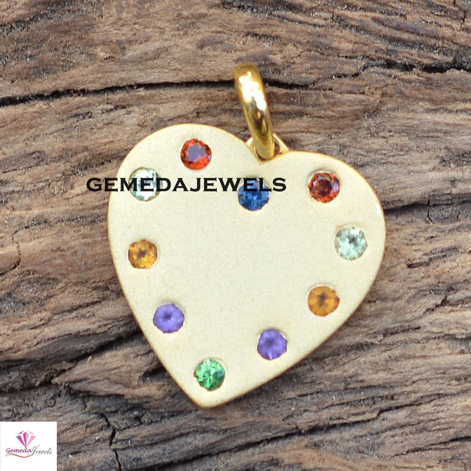 Sale Multi Gemstone Heart Pendant Gemstone 925 Silver Etsy