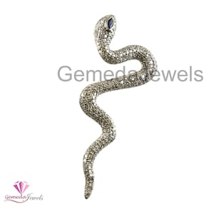 Pave Diamond Snake Pendant, Sapphire Pendant, Blue Eye Snake Pendant, 925 Silver Jewelry, 16&quot; Silver Link Chain Necklace, Animal Jewelry