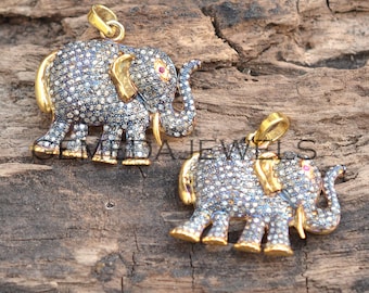 Pave Diamond-hanger olifant: gouden vermeil dierenketting, 3,20 kt