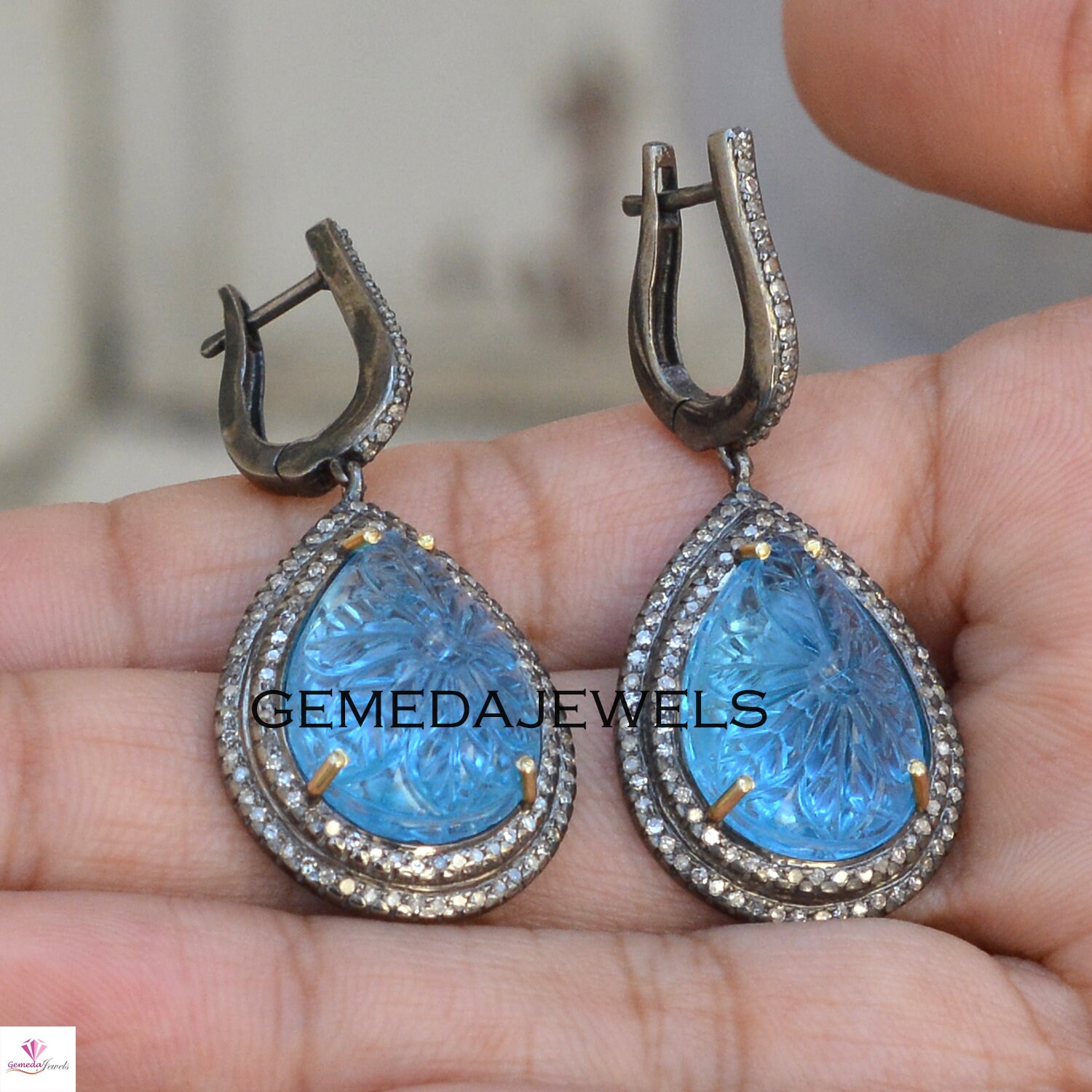 clearance cheap Cushion Carving Vermeil Flower Blue Blue Topaz Chalcedony  Carved and Topaz Earrings Earrings, 25mm Pave Flower Diamond Silver  Earring, Gemstone Diamond Earrings, Sterling Silver Jewelry, Diamond  Earrings, Gift 