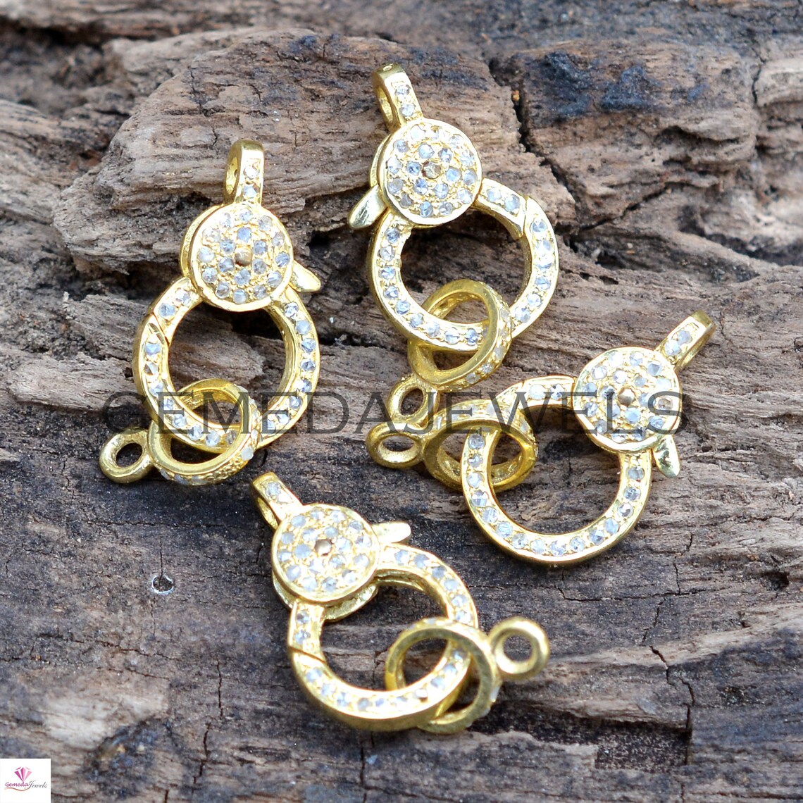 Yellow Gold Vermeil Diamond Clasp Lock 925 Silver Jewelry Etsy