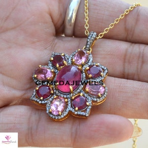 Sale Ruby Floral Pendant, Pave Diamond Jewelry, 925 Silver Pendant ...