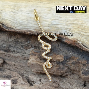 Pave Diamond LOVE Charm Pendant, 14k Gold Vermeil Jewelry, 925 Silver Pendant, Diamond Jewelry, Initial Love Pendant, 16&quot; Link Chain, Gifts