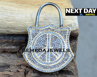 Pave Diamond Peace Symbol Pendant: Blue Sapphire 925 Silver Jewelry