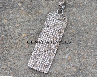Pendentif plaque d'identité en diamants pavé : bijoux faits main en argent sterling