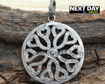 Handmade Pave Diamond Pendant, Sterling Silver Anniversary Gift