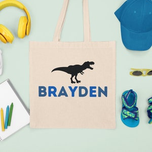Kids Tote Bag, Personalized Tote Bag for Kids, Custom Tote Bag for Boys, Dinosaur Bag, Gift for Boys, Kids Library Tote Bag
