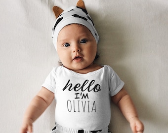 Hola, mi nombre es, atuendo para bebé, body personalizado para recién nacido, anuncio de bebé, regalos personalizados para bebé, atuendo para volver a casa, regalo para baby shower