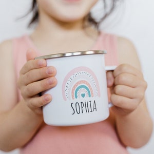 Taza arco iris, taza personalizada para niños, tazas de fogata, taza de niños arco iris, taza para niñas, regalos para niñas, regalo para niña, taza de campamento para niños