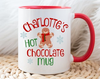 Personalized Hot Chocolate Mug, Kids Christmas Holiday Cup, Gingerbread Mug