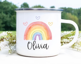 Mug for Girls, Rainbow Kids Mug, Gifts for Girls, Personalized Mug, Child Mug, Rainbow Mug, Custom Camp Mug, Gift for Girls, Camping Mug