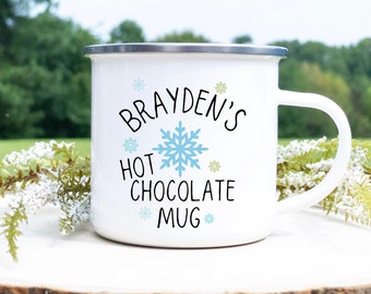 Personalized Hot Chocolate Mug, Kids Mug, Snowflake Mug, Camper Mug for Kids, Custom Mug Gifts for Kids, Personalized Camper Mug