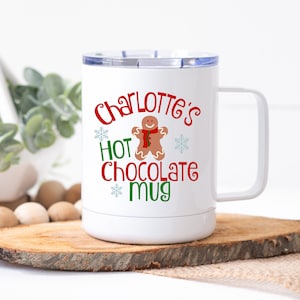 Personalized Hot Chocolate Mug, Travel with Lid, Christmas Kids Mug, Mug for kids, Holiday Gifts for Kids, Custom Mug, Holiday Mug for kids