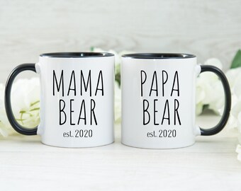 Mama Bear Papa Bear Mug Set, Pregnancy Announcement, New Mom and Dad Mugs, Baby Shower Gift, Parent Mugs, Gifts Sets for Parents, Mug Sets