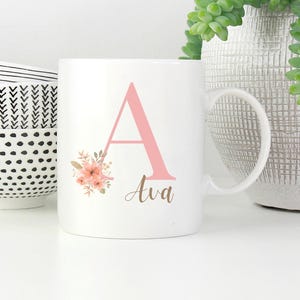 Personalized Name Mug, Personalized Kids Gift, Ceramic Kids Mug, Mug for Girls, Flower Mugs for Kids, Ceramic Mug for Girls