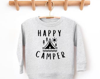Happy Camper Toddler Sweatshirt, Toddler Camping Shirt, Toddler Crewneck Sweatshirt, Toddler Clothes, Happy Camper, Camping Clothes