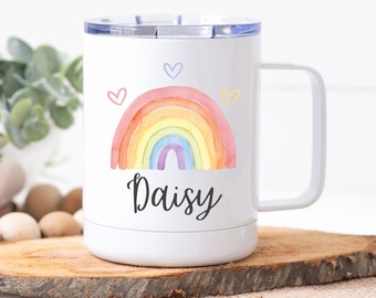 Kids Mug, Travel Mug for Kids, Gifts for Girls, Personalized Mug, Child Mug, Rainbow Mug, Custom Name, Kids Camp Mug, Custom Gift, Kids Gift