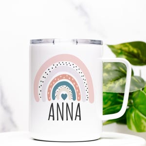 Personalized Kids Mug with Lid, Rainbow Kids Mug, Mug for Little Girls, Gifts for Girls, Rainbow Mug, Mug Gift for Girl, Custom Girl Gift
