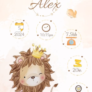 Birth Poster Little Lion , Birth Board, Birth Data Poster , Birth ...