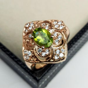 Rose Gold Peridot Ring: Sterling Silver August Birthstone Promise Ring