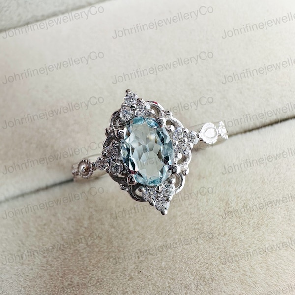 Natural Aquamarine Ring, 925 Sterling Silver, Promise Ring, Engagement Ring, Wedding Ring, Handcrafted Gemstones Ring, Surprise Gift Ring