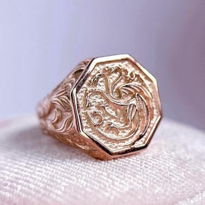 Engraved Dragon Signet Ring: Fantasy Jewelry, Memorial Gift