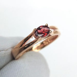 Sterling Silver Garnet Ring - 4x6mm oval Cut Crystal Ring - Dainty Stackable Jewelry - Christmas Gift for Her