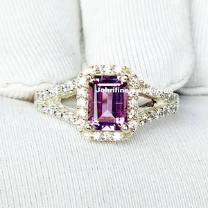 Bague de mariée en améthyste, bague en améthyste naturelle, bague en zircone cubique, argent sterling 925, bagues, cadeau pour elle, bague avec pierre de naissance de février
