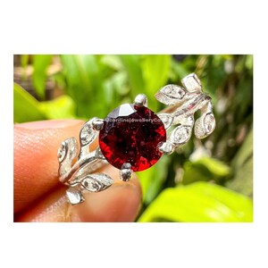 Sterling Silver Leaf Branch Ring, Natural Garnet Anniversary Ring, Nature-Inspired Gift for Women & Girls, Wedding Bands, Christmas Gift