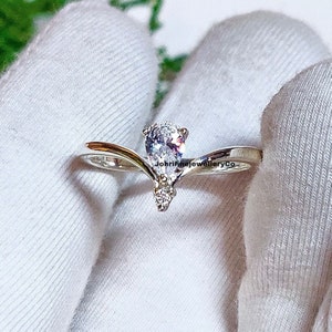Chevron Sterling Silver Ring: Pear Cubic Zirconia December Birthstone