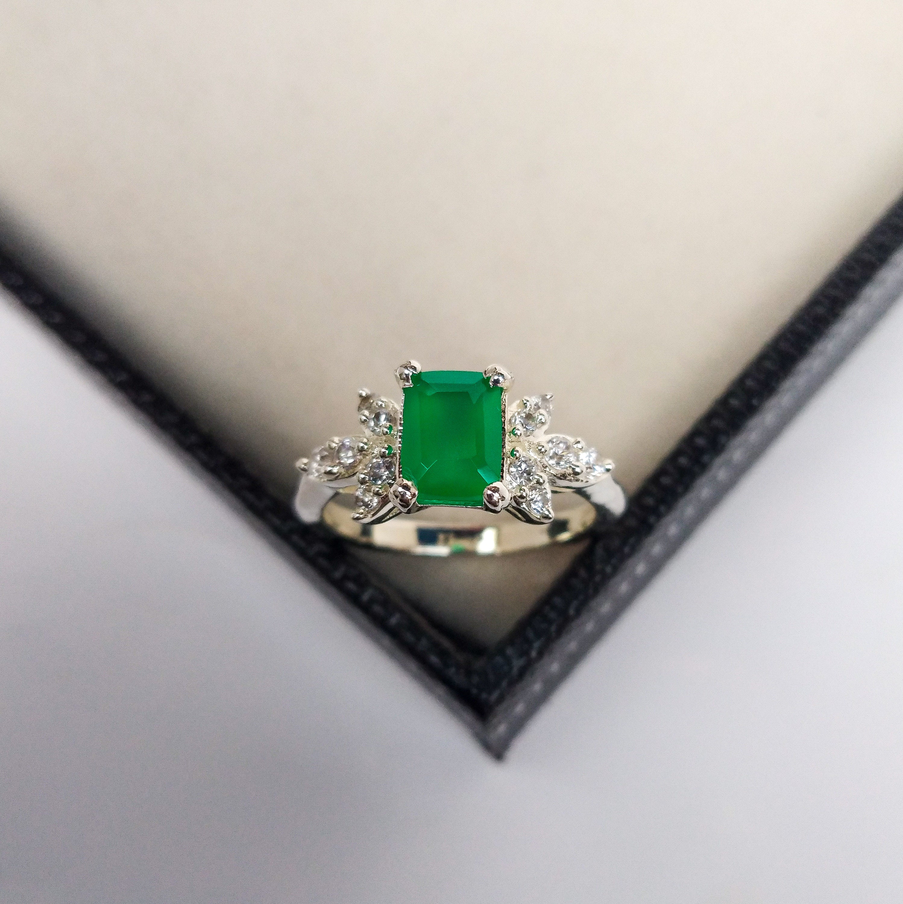 Genuine Green Onyx Ring 925 Sterling Silver Ring Onyx Ring Etsy