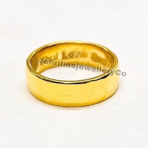 Gold 925 Sterling Silver Wedding Band: 6mm Anniversary Promise Ring, Custom Engraving