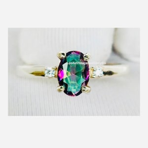 Mystic Topaz Ring: 925 Sterling Silver, Simulated Diamond Accents