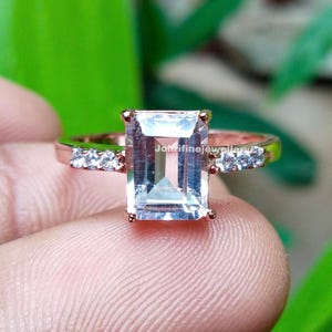 Emerald Cut Crystal Quartz Ring: Art Deco Sterling Silver Wedding Ring