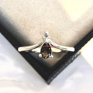 Smoky Quartz Statement Ring,Brown Pear Ring, Engagement Ring, First Anniversary Ring, Ring for Her, Dainty Ring, Gift For Her, Birthday Gift