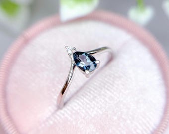 Trending Chevron London Blue Topaz Ring in 14K Rose Gold - Bridesmaid Jewelry Gift