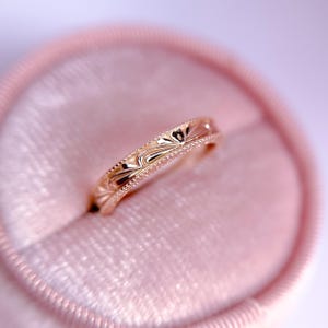 Filigree wedding band Vintage Rose gold Plain wedding band women Milgrain ring Solid gold wedding band Bridal Matching band promise gift