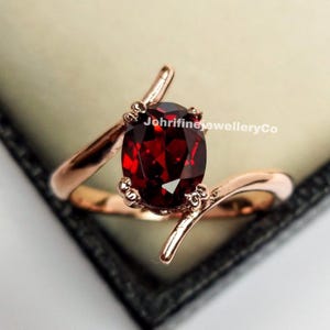 Dainty Oval Garnet Ring: Rose Gold Sterling Silver Stacking Ring