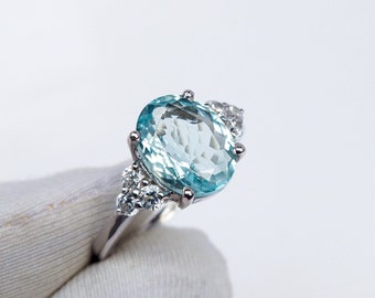 Handmade Aquamarine Engagement Ring with Oval Blue Gemstone, March Birthstone Jewelry