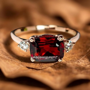 Natural Garnet Ring: 925 Sterling Silver, Simulated Diamond Accents