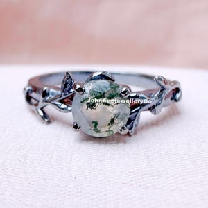 Natural Moss Agate Ring, Leaf Moss Agate Ring, Nature Inspired Leaf Ring, Anniversary Ring, Healing Gemstone Ring, Engagement Ring For Women