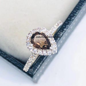 Natural Smoky Quartz Stackable Ring, Unique Pear Shaped Gemstone Jewelry, Brown Smoky Quartz Engagement Ring Statement Ring, Handmade Ring