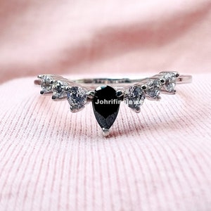 Natural Black Onyx Wedding Band, sterling silver Onyx Band, Pear Cut Onyx Engagement Band, Promise Band, Personalized Christmas gift