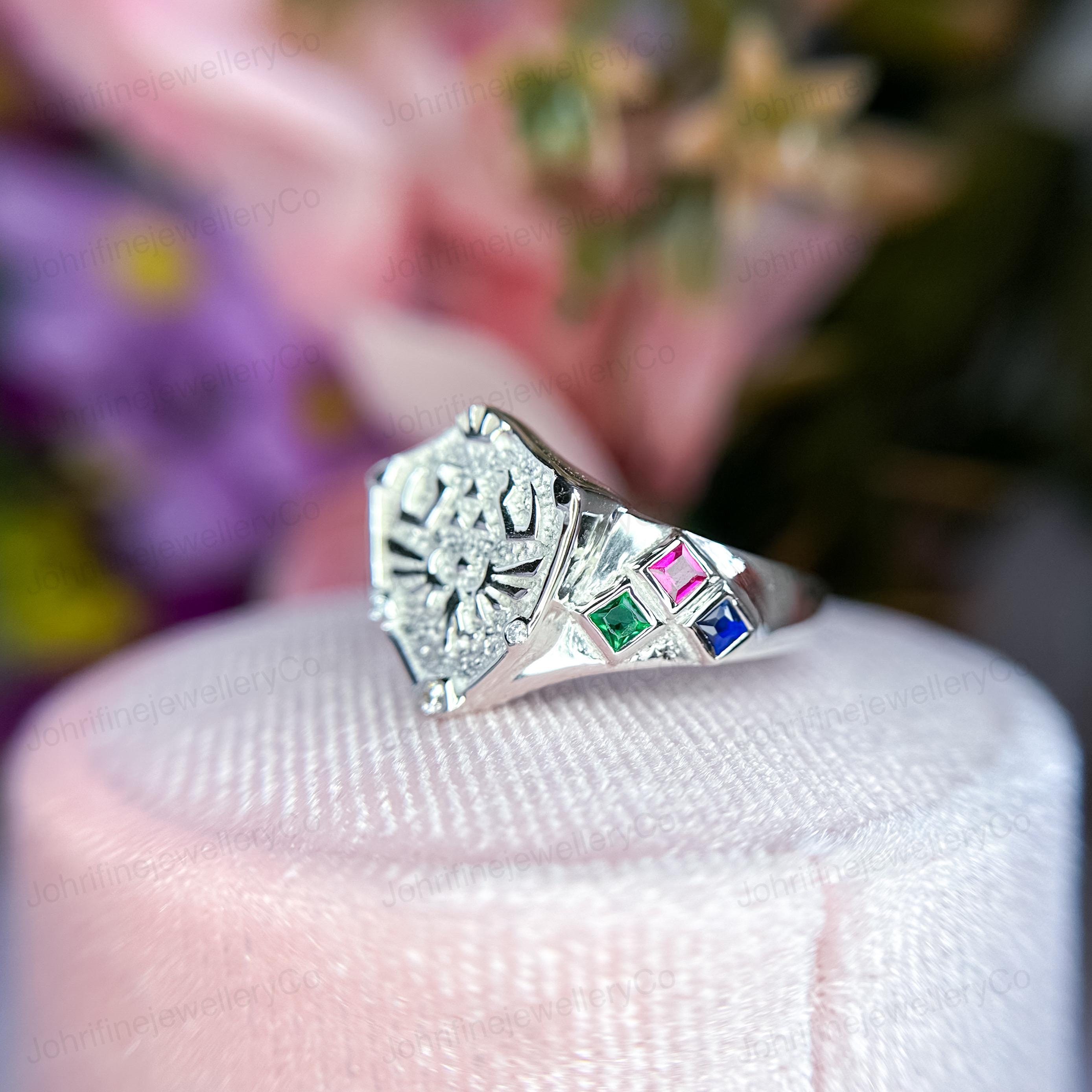 Legend of Zelda Ring: Sterling Silver Hylian Shield, Lab Sapphire